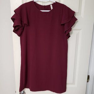 Burgundy Triple Ruffle Sleeve Dress, NWOT